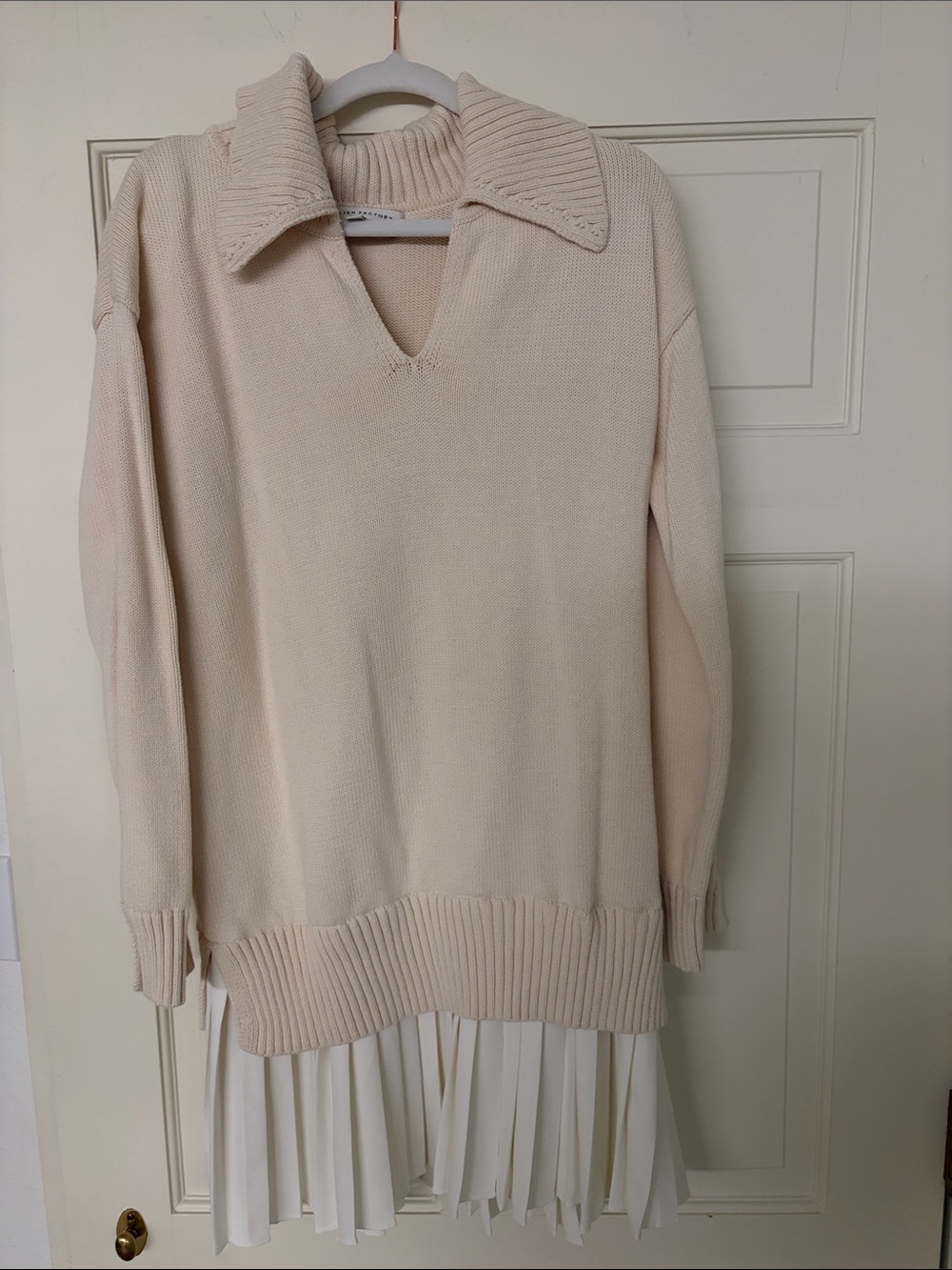 English Factory Cream V‑Notch Collared Knit Sweater